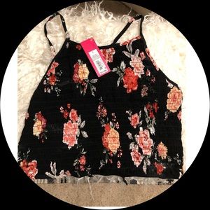 Xhilaration floral cropped halter top